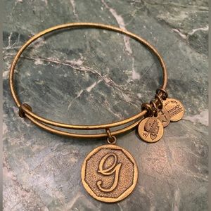 Alex and Ani Mini Script Initial “G” Charm Bangle Bracelet, Retired Style